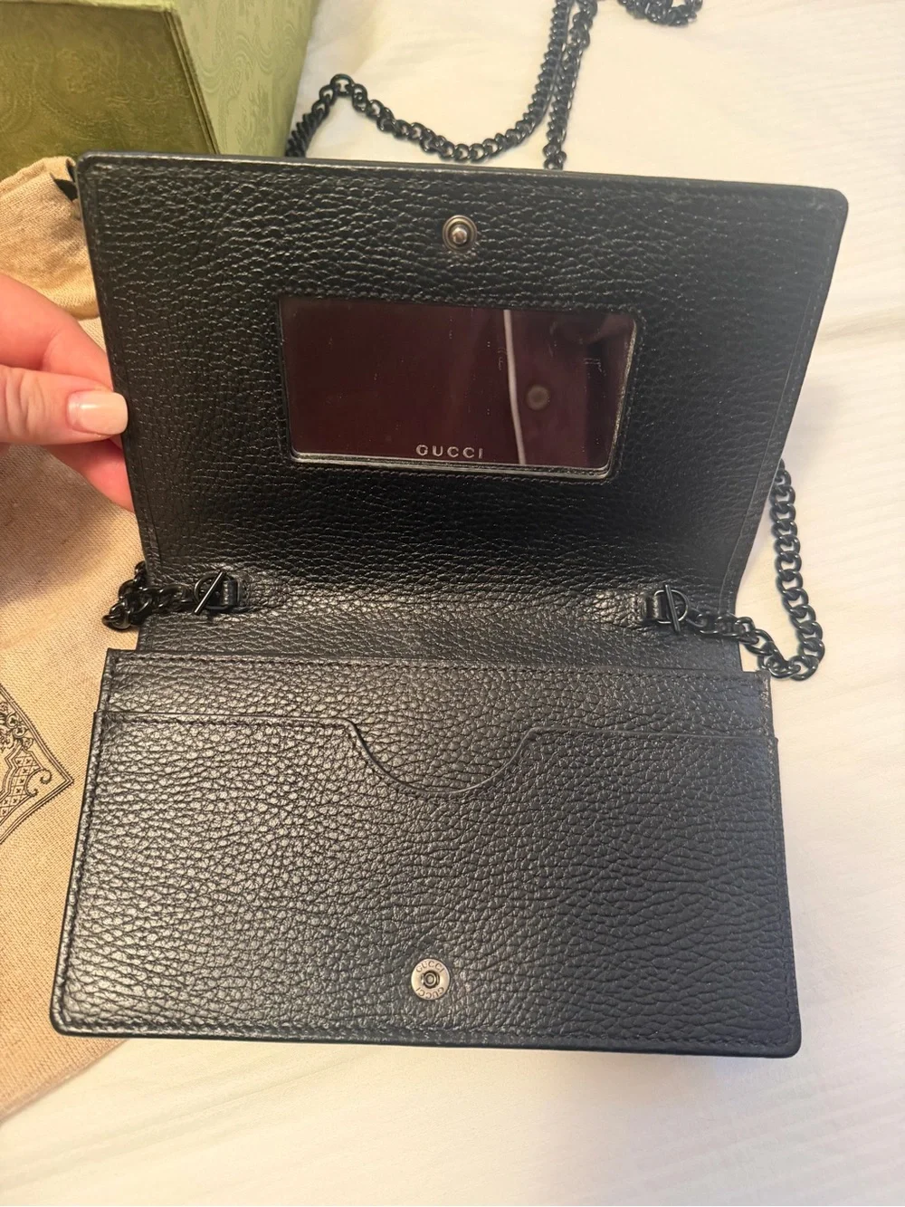 Gucci Black Pebbled Leather Crossbody with Chain Strap
